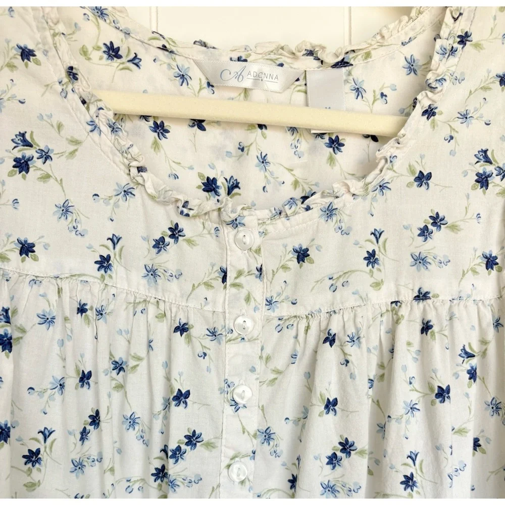 Vintage Adonna 100% Cotton Nightgown Style White Floral Sleeveless Dress Medium - Picture 6 of 10